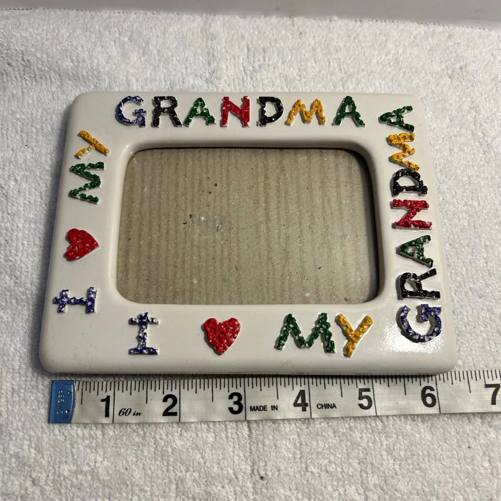 I Love My Grandma Ceramic Photo Frame Colorful Textured Letters Tabletop Decor